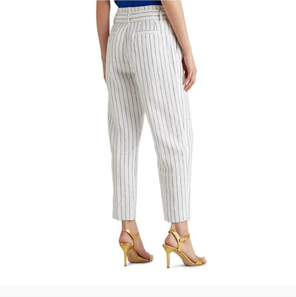 NWT LAUREN RALPH LAUREN White Belted Cropped Straight Leg Pants Size 2 - Picture 2 of 11